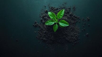 Naklejka premium Fresh Green Plant Growing in Dark Soil