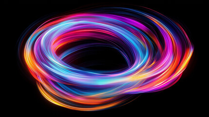 A swirling vortex of neon rainbow splashes