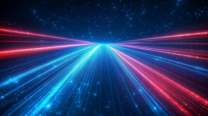 Obraz premium Vibrant Laser Light Rays in a Cosmic Starry Background