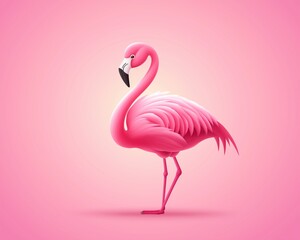 Fototapeta premium A vibrant pink flamingo standing gracefully against a soft pink background.