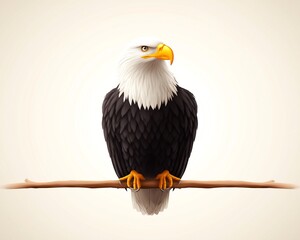 Obraz premium Bald eagle perched on a branch, white isolate background.