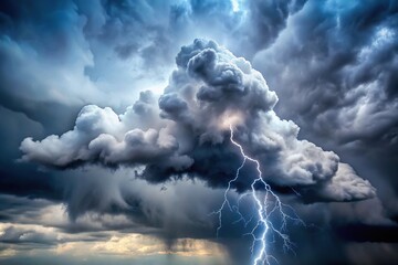 Fototapeta premium Stormy caricature cloud with gusts and bolts at a tilted angle