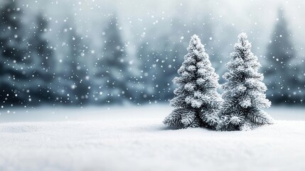 Naklejka premium Winter wonderland with snowflakes falling on decorated Christmas trees, serene and magical