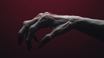 Naklejka premium Eerie hand silhouette against dark background, unsettling and mysterious, Halloween.