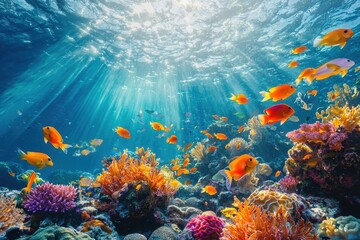 Naklejka premium Vibrant Underwater Scene with Colorful Coral Reefs