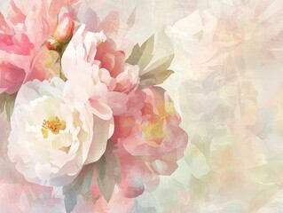 Elegant Floral Illustration of Peonies in Soft Tones