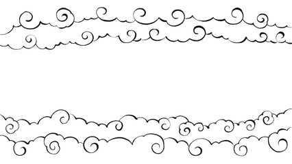 筆タッチの和風、中華風のうずまき雲の背景フレーム