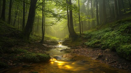 Fototapeta premium Ethereal Forest Landscape with Glowing Stream