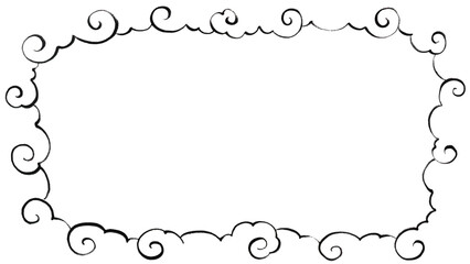 筆タッチの和風、中華風のうずまき雲の背景フレーム