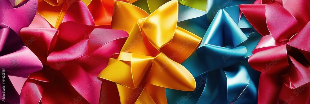 Poster bright ribbons and bows interlace in a vibrant pattern, creating an eye-catching display perfect for