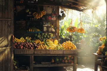 Bright Fresh Fruits at Local Market Stall