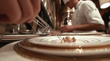 Fototapeta premium Mastering culinary art the intricate process of plating gourmet dishes with precision and elegance