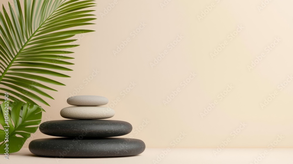 Poster empty stack of stones platform podium on beige background minimal empty display product presentation