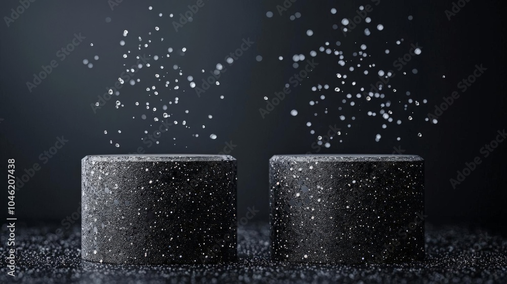 Poster black stone two podium with water splash mock up for product 3d rendering