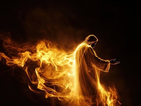 Illuminated Figure Embraced by Flames A Spiritual Representation in Art