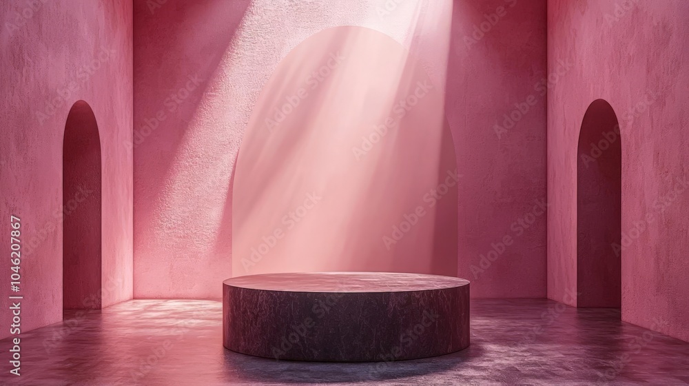 Poster mock up scene with podium geometry shape for product display 3d rendering