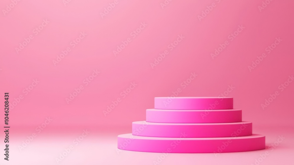 Poster a series of pink circular podiums arranged in a tiered, ascending fashion, creating a layered effect