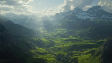 Obraz premium Serene Mountain Landscape with Lush Green Valley