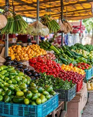 Fototapeta premium Fresh Produce Vendors Under Market Canopy