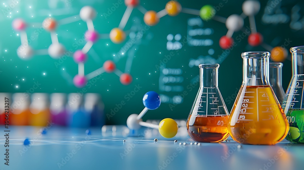Poster blackboard displaying a series of chemistry lab experiments with notes in chalk