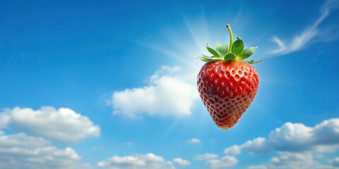 Strawberries floating in the sky with leading lines