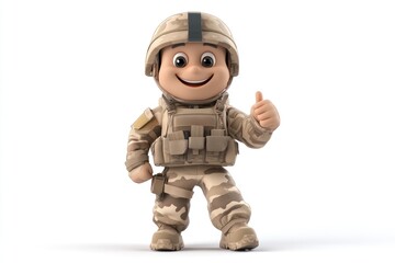 3D Cartoon Soldier Character Giving a Thumbs Up