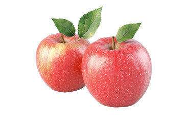 Two Red Apples with Green Leaves on Black Background