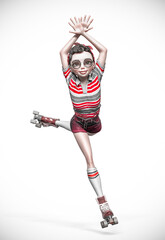 Obraz premium boogie rollergirl is skating front view