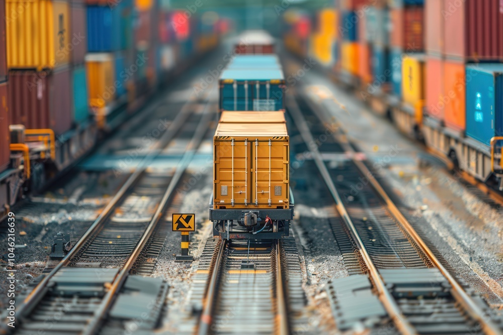 Poster a truck unloads containers onto a train in a freight yard, showcasing the seamless integration of tr