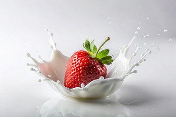Strawberry and milk splashing