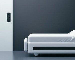 Smart hospital beds adjusting patient positions automatically based on realtime data, representing technological advances in patient comfort, medicine, smart hospital beds