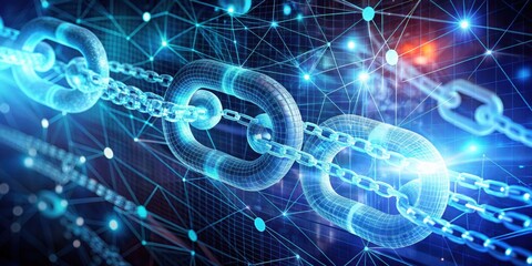 Fototapeta premium rendering of Blockchain on technology background, blockchain, technology, cryptocurrency, digital, network, secure