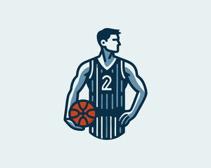 Basketball player logo design icon symbol vector illustration.