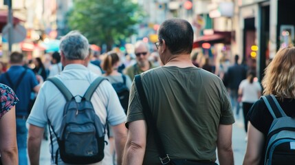 A view of the target customers in a relevant context. There are people of different ages, genders, and appearances. They might be engaged in various activities. Some are looking around with curiosity,