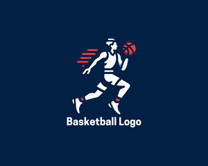 Basketball player logo design icon symbol vector illustration.