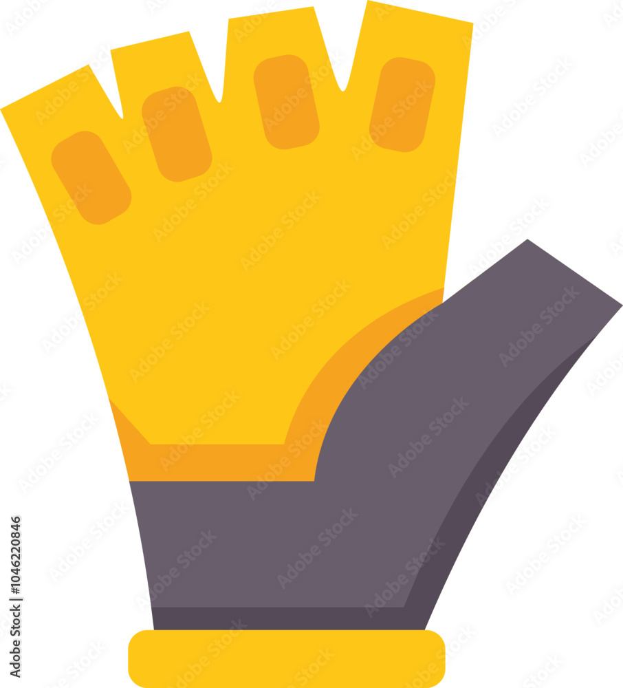 Poster yellow working glove with open fingers protecting hands while working on a white background