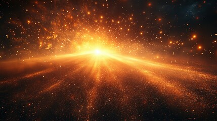 Golden Sparkles and Light Rays Against a Dark Background