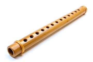 Fototapeta premium Bamboo flute with shallow depth of field isolated on white background