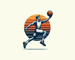 Basketball player logo design icon symbol vector illustration.