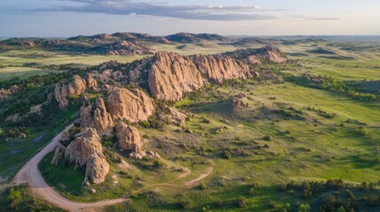 Naklejka premium Scenic Rocky Landscape Under Evening Sky