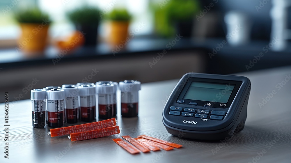 Poster a digital device with batteries and measuring tools on a table.