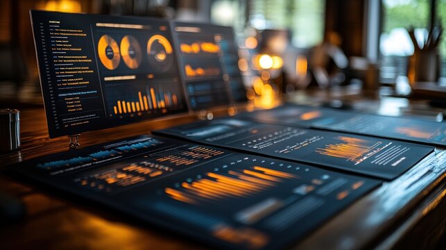 Data visualization dashboards displaying analytics and metrics.