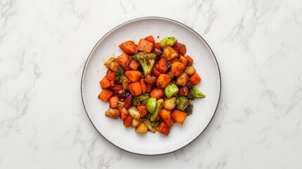 Colorful Mixed Vegetables on a White Plate