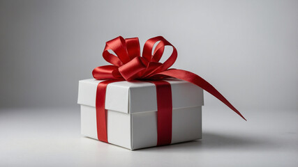 white gift box with red ribbon