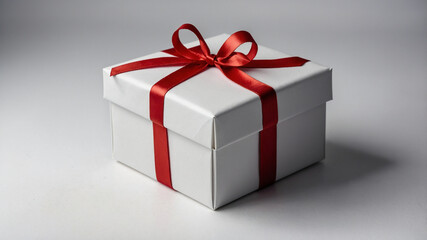 Obraz premium white gift box with red ribbon