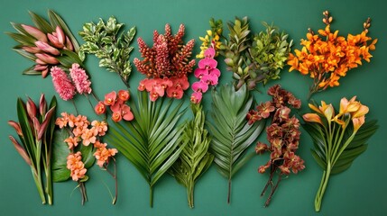 Fototapeta premium Vibrant Floral Arrangement on Green Background