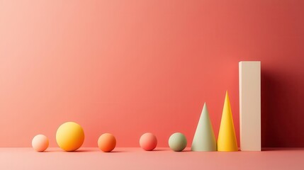Bright geometric shapes with sharp contrast against a muted background, basic shapes, bold contrast