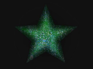 Obraz premium Intricate Green and Blue Geometric Design With Pixelated Patterns on Black Background