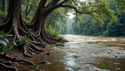 Flooded River with Exposed Root Structures