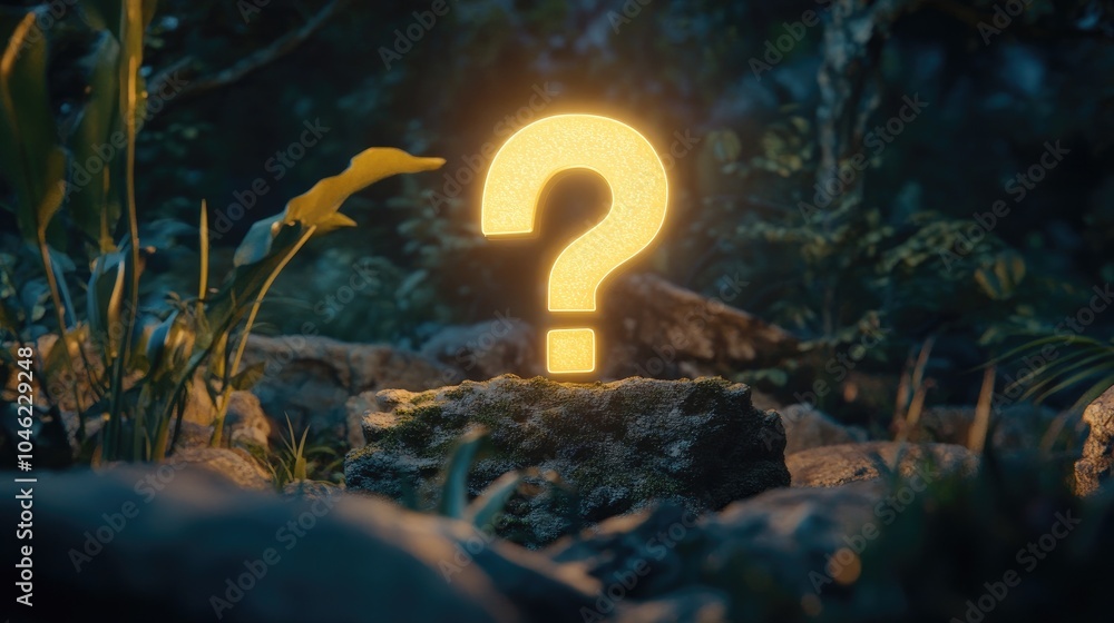 Poster illuminated question mark in nature setting
